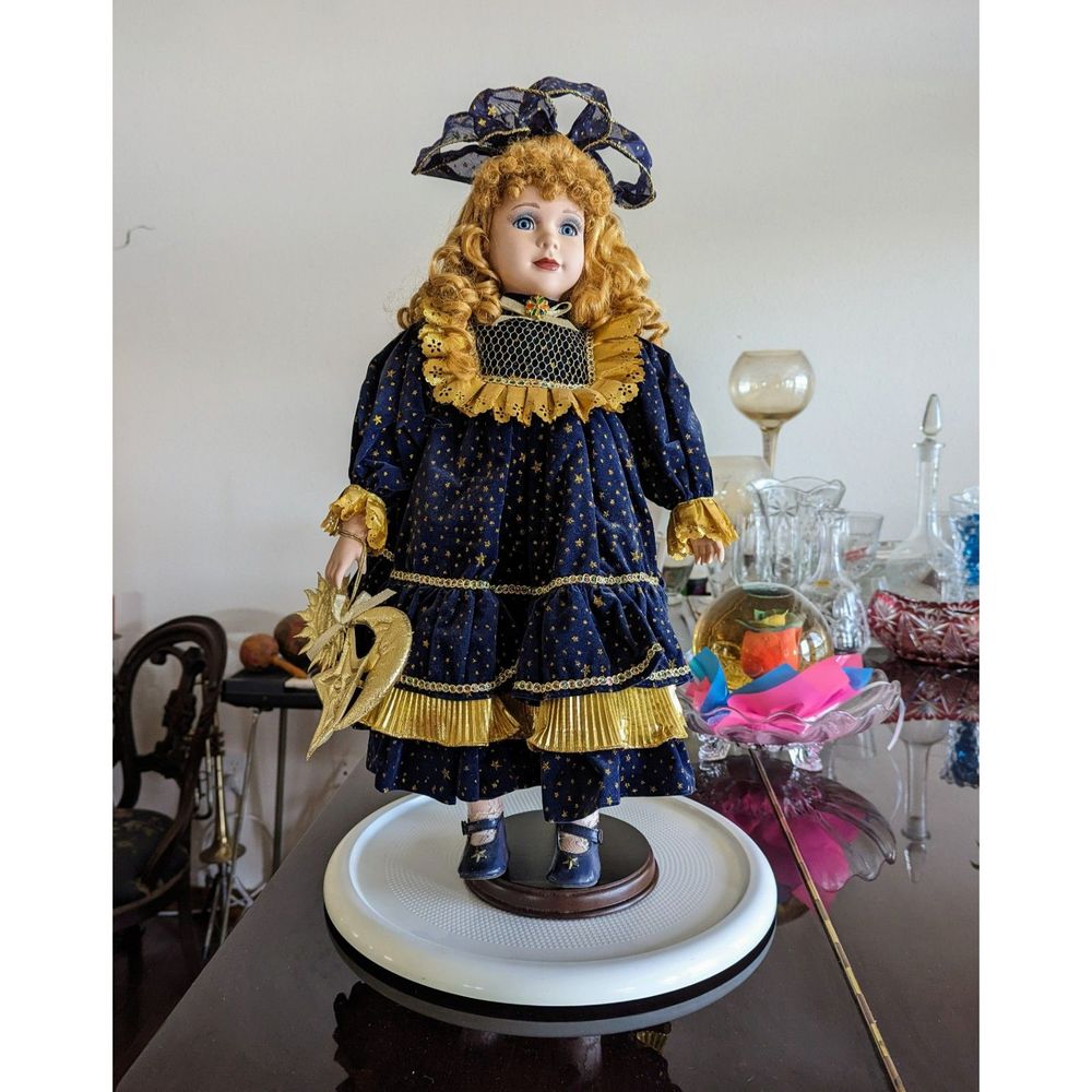 QVC Camelot Handcrafted doll "Celeste" moon and stars 23"tall with stand